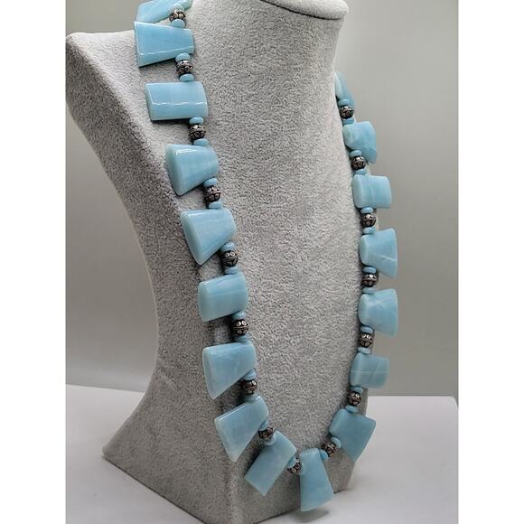 Amazonite Statement Necklace Silver Tone Beads Toggle Clasp 23" Artisan - Picture 3 of 12
